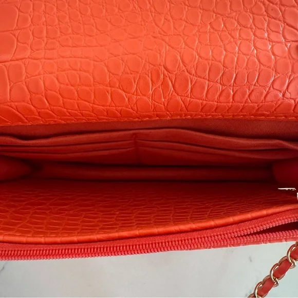 Badgley Mischka Orange Croc Embossed Chain Crossbody Bag - Picture 4 of 7